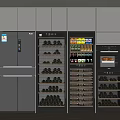 Modern Wine Cabinet In Kitchen With Wine Bottles Beverages Refrigerator And Oven