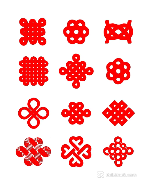 Traditional Red Carved Patterns With Various Decorative Shapes And Designs 3d model