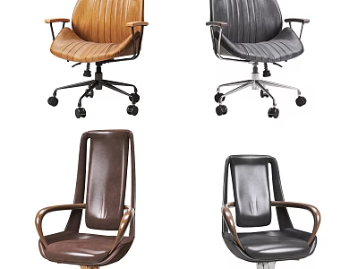 Modern Office Chairs With Leather Upholstery Wooden Armrests And Wheels 3d model