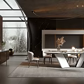 Modern Restaurant Interior Design With Open Layout Marble Dining Table And Chairs