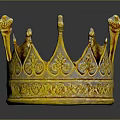 Golden Ornate Royal Crown Headwear With Carved Patterns And Decorative Spires