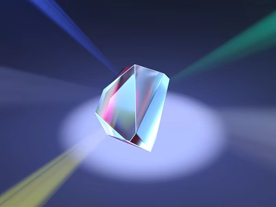 Transparent Polyhedral Crystal With Colorful Light Rays And Dark Background Halo 3d model