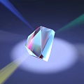 Transparent Polyhedral Crystal With Colorful Light Rays And Dark Background Halo