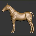 Shiny Golden Horse Statue With Metallic Finish And Reflective Base Standing On Dark Background