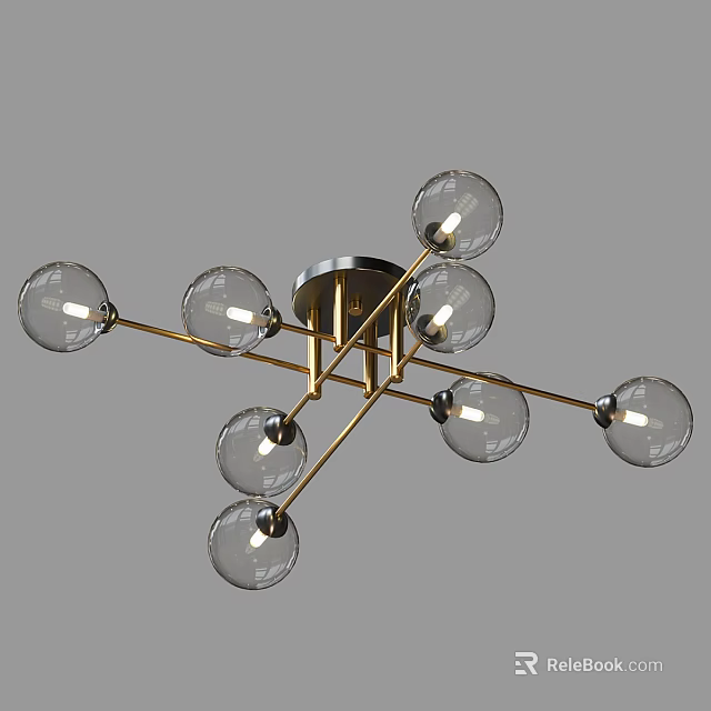 Modern Minimalist Chandelier With Glass Globe Bulbs And Gold Metal Frame 3d model 