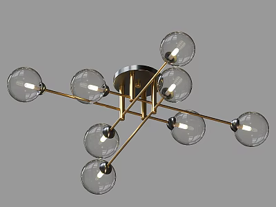 Modern Minimalist Chandelier With Glass Globe Bulbs And Gold Metal Frame 3d model