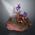 Lush Natural Scenic Landscape With Purple Flowers Tree Glowing Elements And Tiny Ground Details
