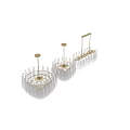 Multiple Transparent Glass Chandeliers With Golden Frames And Unique Hanging Design