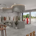Stylish Clothing Store Interior Featuring Fashion Apparel Racks And Display Shelves