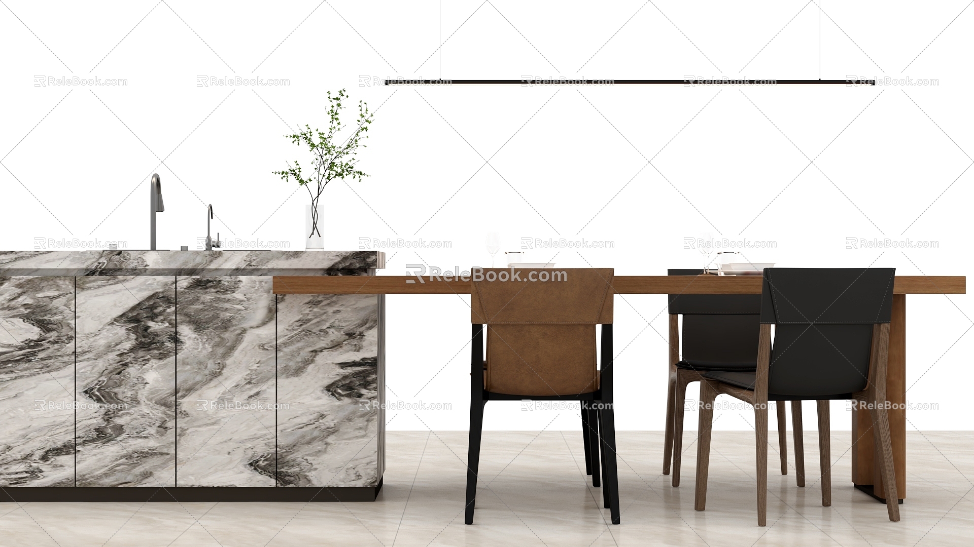 Modern Minimalist Island Bar Table Combination 3d model