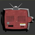 Red And Silver Electronic Appliance With Antenna Control Knobs And Ventilation Holes