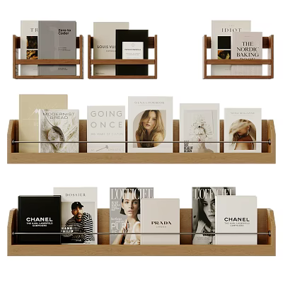 Stylish Fashion Books and Magazines Organized on Wooden Display Shelves with Trendy Covers 3d model