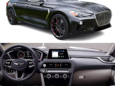 Luxury Black Car With Distinctive Grille Modern Interior And Red Accent Wheels 3d model