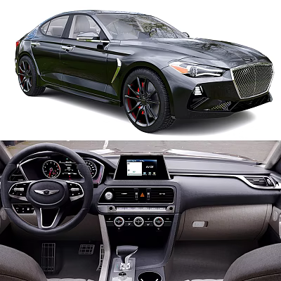 Luxury Black Car With Distinctive Grille Modern Interior And Red Accent Wheels 3d model