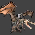 Game Movie Character Winged Dragon with Open Mouth Sharp Teeth and Striped Wings