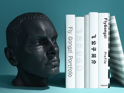 Elegant Flyongsi Portfolio Books With Black Bust Sculpture Introduction 3d model