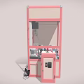 Pink Arcade Claw Machine Filled With Stuffed Toys And Small Plush Animals Nearby