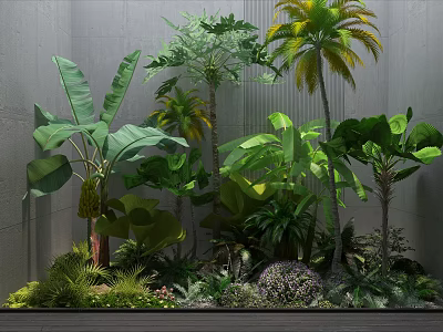 Lush Tropical Green Plants Collection With Banana Leaves Palm Trees And Ferns 3d model