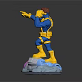 Game Movie Character With Blue Yellow Costume Red Hair Standing Pose Colorful Base 3D Sculpture
