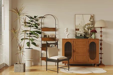 Antique Decorative Cabinet Antique Casual Chair Solid Wood Single Chair Bucket Cabinet Storage Cabinet Antique Decorative Cabinet Ornaments Potted Plant Low Cabinet Decorative Cabinet 3d model