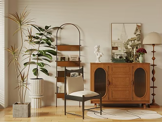 Antique Decorative Cabinet Antique Casual Chair Solid Wood Single Chair Bucket Cabinet Storage Cabinet Antique Decorative Cabinet Ornaments Potted Plant Low Cabinet Decorative Cabinet 3d model