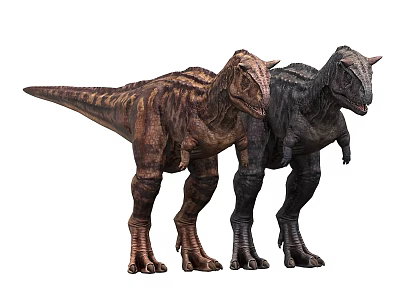 Two Realistic Dinosaurs Standing Together Brown And Black Colors 3d model