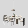 Modern Minimalist Dining Table With Four Chairs Fruit Book And Hanging Pendant Light