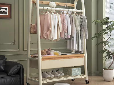 Mobile Clothing Rack with Hanging Clothes Storage Shelf Toy and Shoes in Living Room 3d model