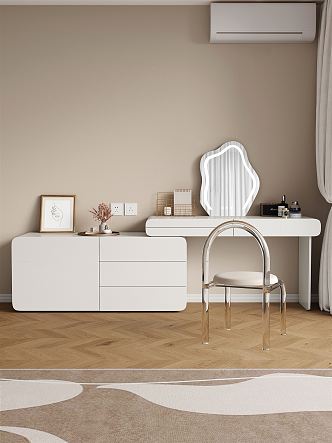 Modern dresser cream dressing table makeup chair combination 3d model