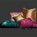 Colorful Decorative Pillows Stacked With Blue Pink Orange Gold Patterns And Solid Designs