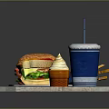 Delicious Fast Food Tray With Hamburger Fries Drink And Sauce