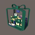 Green Gift Box Shaped Display Cabinet with OLAY Products Shelves and White Fence