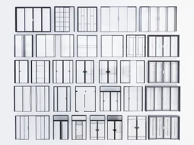Various Window And Door Design Options With Different Glass Panel Styles 3d model