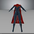 Detailed Female Superhero Character Costume with Blue Bodysuit and Red Cape