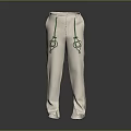 Beige Casual Pants With Green Drawstrings And Decorative Knot Details