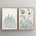 Two Framed Landscape Paintings With Blue Gray Cityscapes Buildings Boats And Colorful Bicycles