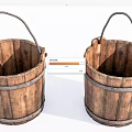 Rustic Decorative Ornament Set With Two Wooden Buckets Metal Hoops And Handles