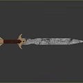 Decorative Medieval Sword With Red Hilt And Blue Patterned Blade Design