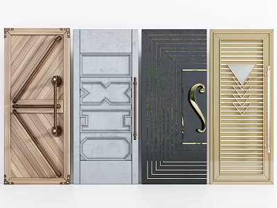 Various Hinged Doors With Different Design Patterns And Elegant Handles 3d model