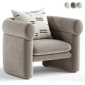 Light Toned Upholstered Accent Chair With Rounded Armrests And Black Striped Pillow