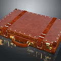 Vintage Brown Leather Suitcase With Metal Rivets Leather Straps And Golden Locks