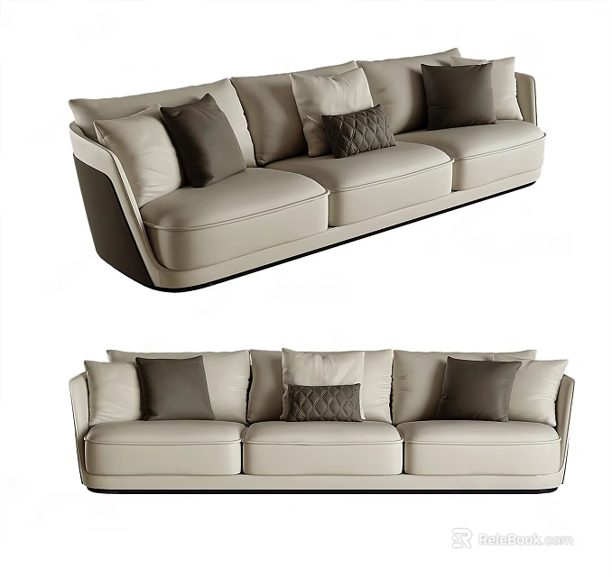 Modern Beige Three Seater Sofa With Decorative Cushions And Elegant Design 3d model