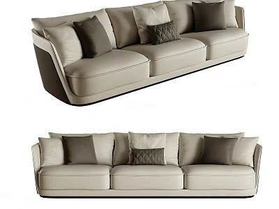 Modern Beige Three Seater Sofa With Decorative Cushions And Elegant Design 3d model