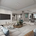 Modern Living and Dining Room Interior With Large TV Sofa Coffee Table And Dining Chairs
