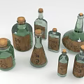 Vintage Glass Bottles With Cork Stoppers And Handwritten Antique Paper Labels
