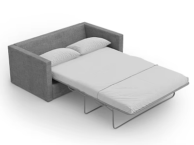 Grey Fabric Sofa Bed Convertible to Bed With White Pillows and Metal Frame 3d model