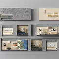 Wall Mounted Multi Compartment Display Cabinets With Books Maps And Decorative Items 3d model