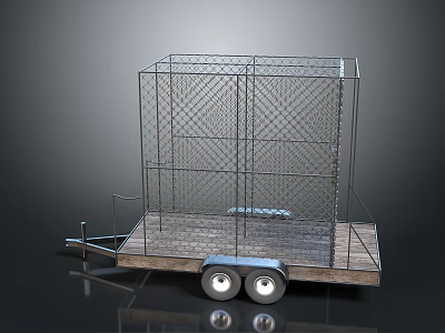 Portable Metal Wire Mesh Cage Trailer with Wooden Base and Two Wheels 3d model