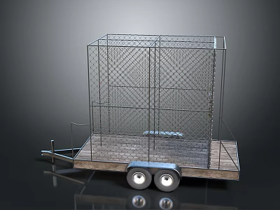 Portable Metal Wire Mesh Cage Trailer with Wooden Base and Two Wheels 3d model Portable Metal Wire Mesh Cage Trailer with Wooden Base and Two Wheels 3d model