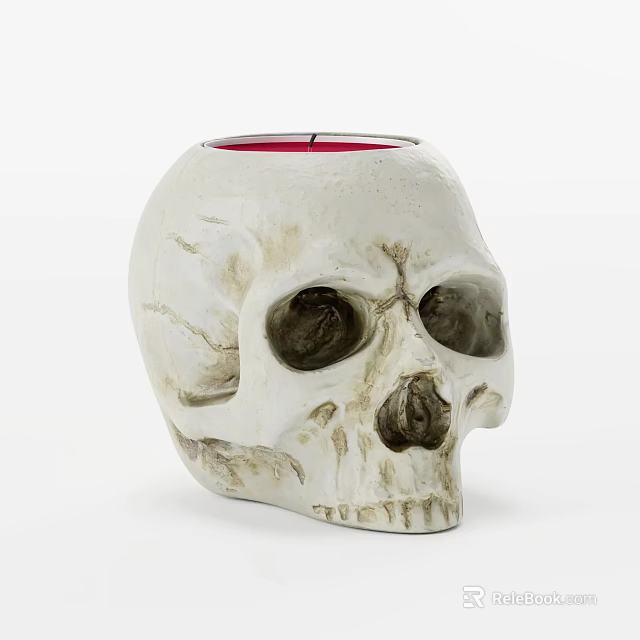 White Skull Shaped Decorative Container With Red Interior For Home Decor 3d model 